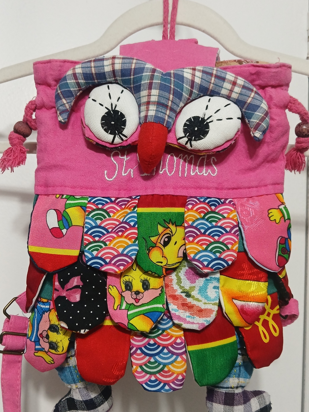 Source Unknown Pink Owl Kids Backpack with Multicolor Patchwork